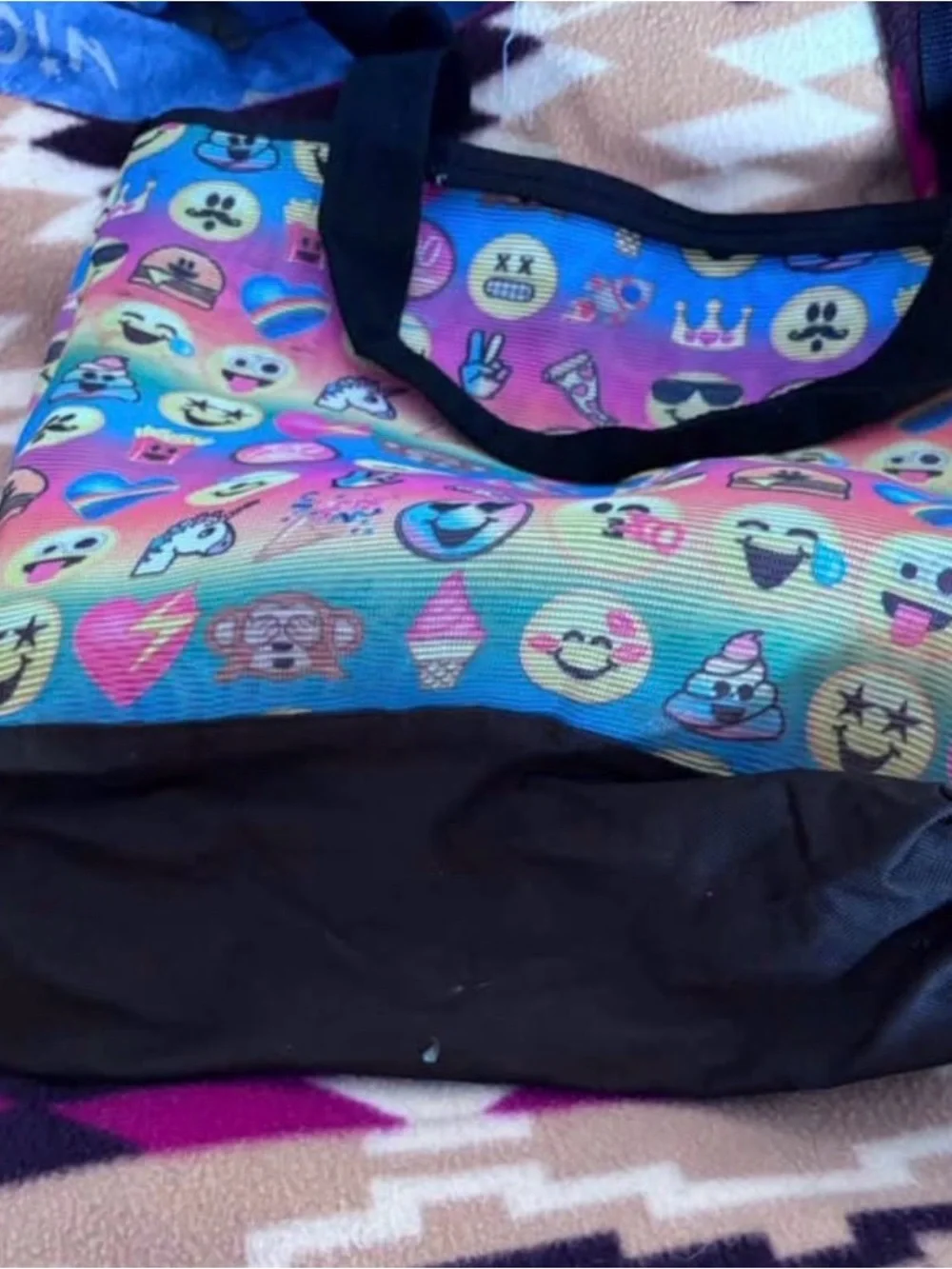 Colorful Emoji Print Tote Bag - Rainbow
